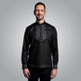 Men's linen shirt with cuffs embroidered, with black embroidery 