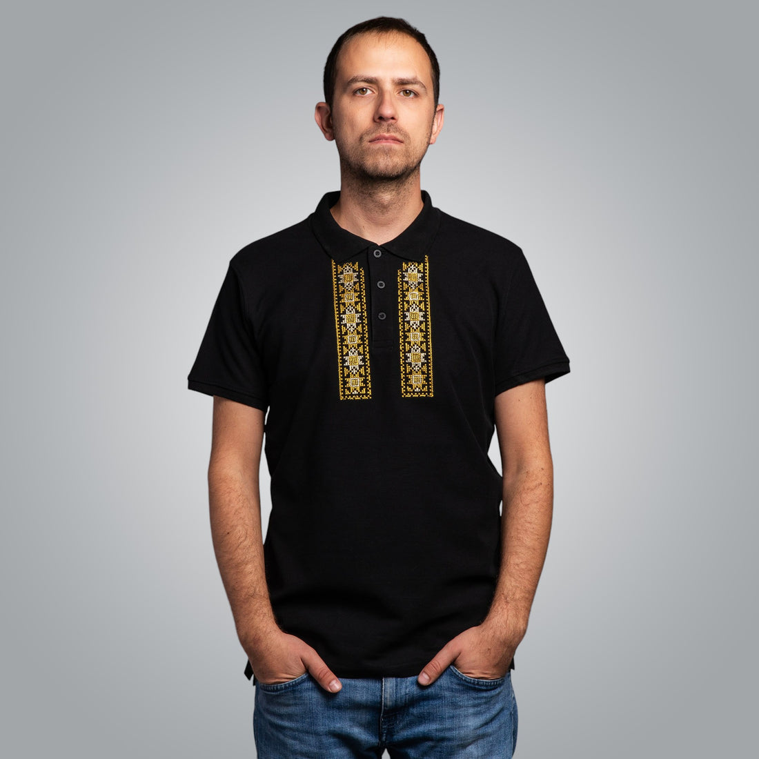 T-shirt with &quot;Guardian&quot; collar - &quot;golden&quot; embroidery 