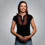 Women's t-shirt with V-neck embroidered with embroidery from Sofia. 