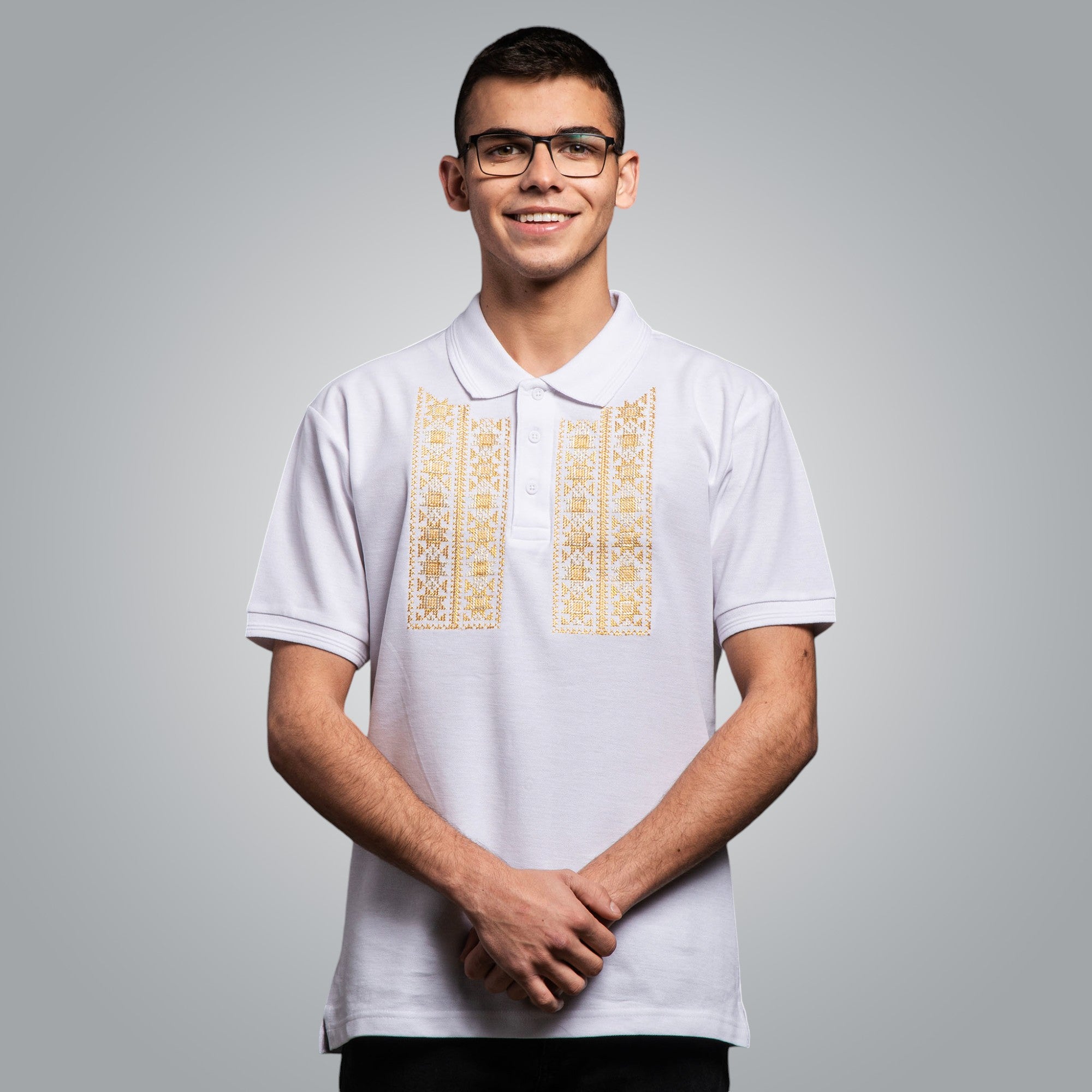 T-shirt with &quot;Guardian&quot; collar - &quot;golden&quot; embroidery 